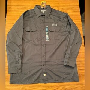 Carhartt Shirt S224 Mens XXL Dark Grey Twill Long Sleeve Workwear Logo